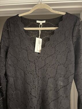 Z Supply Black Floral Lace V-Neck Blouse